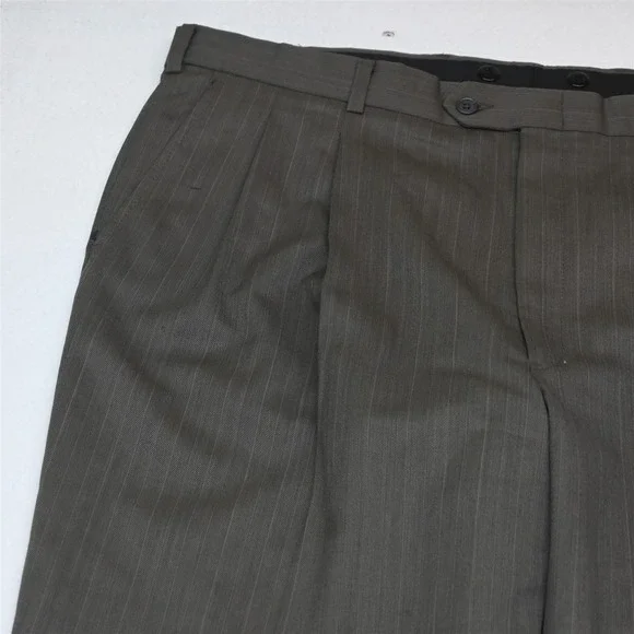 Vtg USA Made 48R 40x32 Tan Brown Striped Wool Mens Jacket Pants Suit